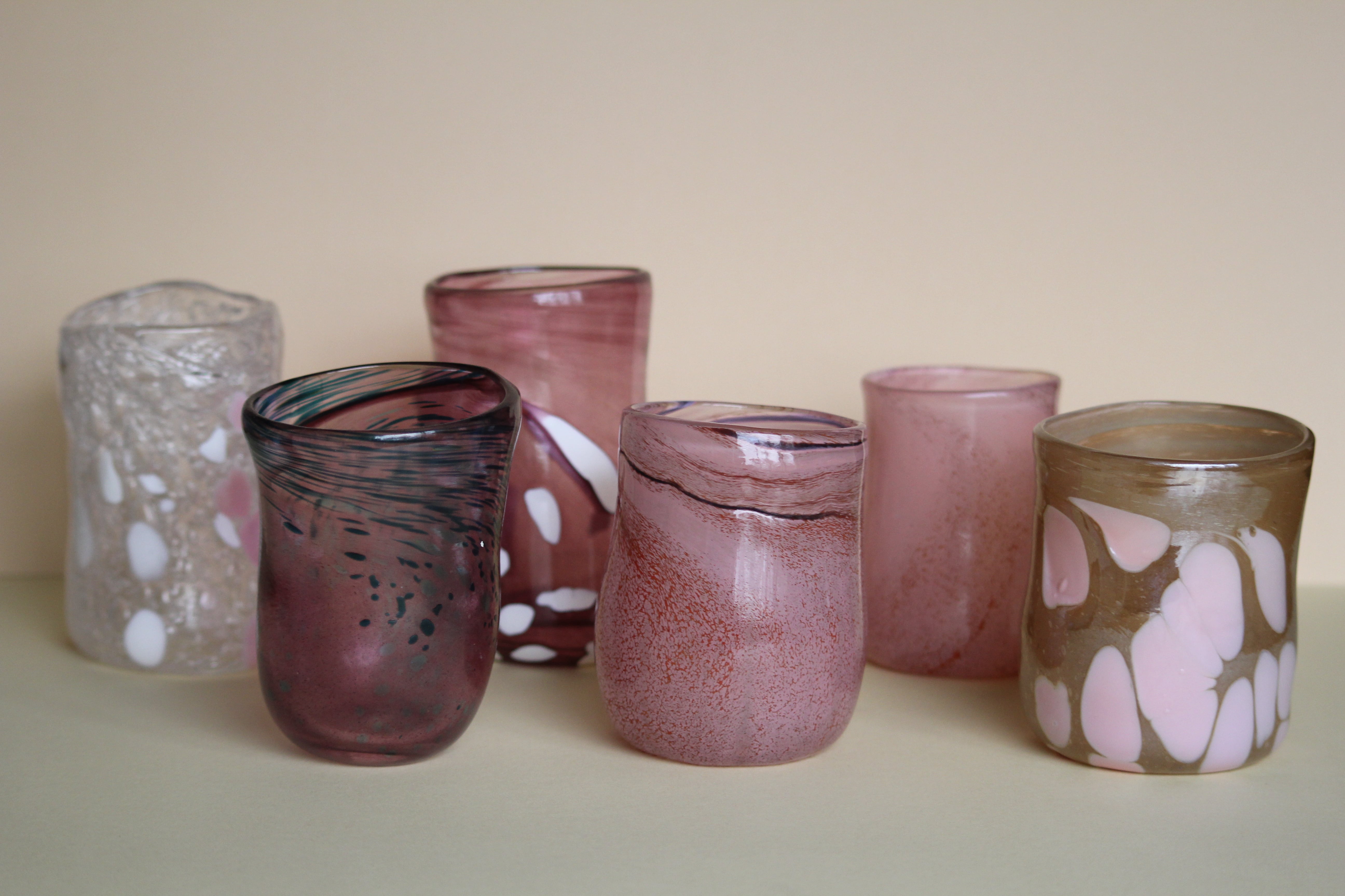handblown pink glasses